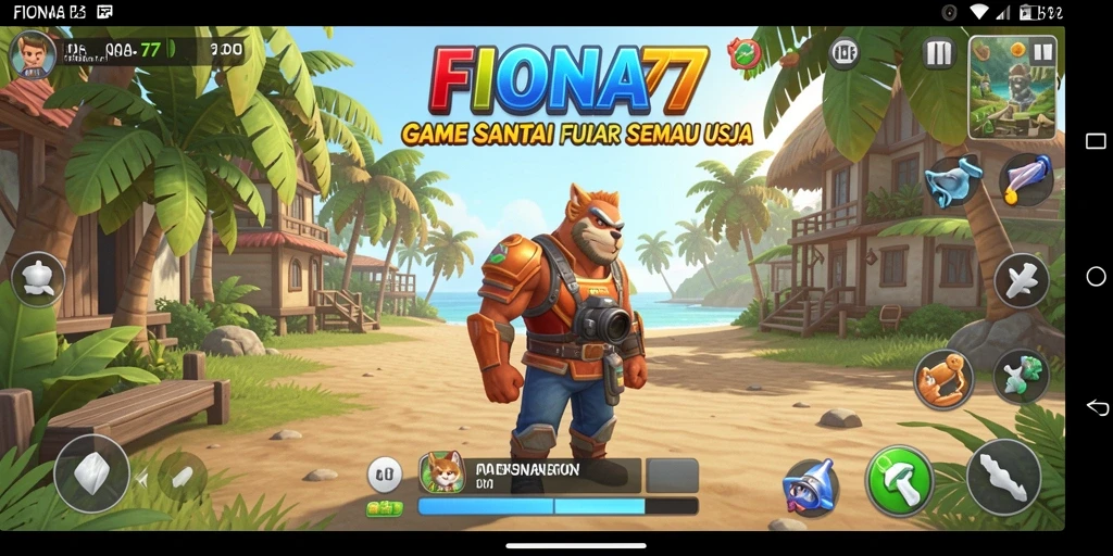Screenshot gameplay FIONA77 dengan latar penuh warna.