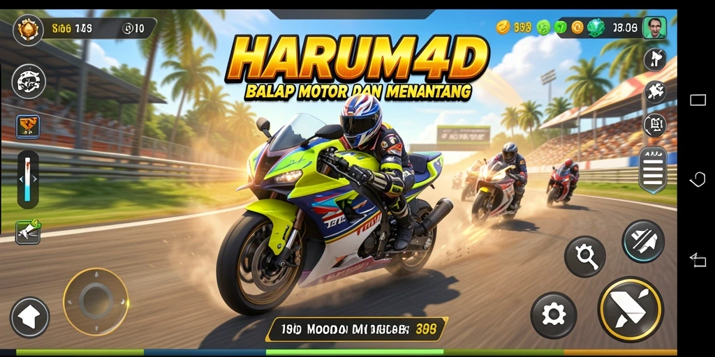 Tampilan gameplay balap motor yang menarik dan dinamis.