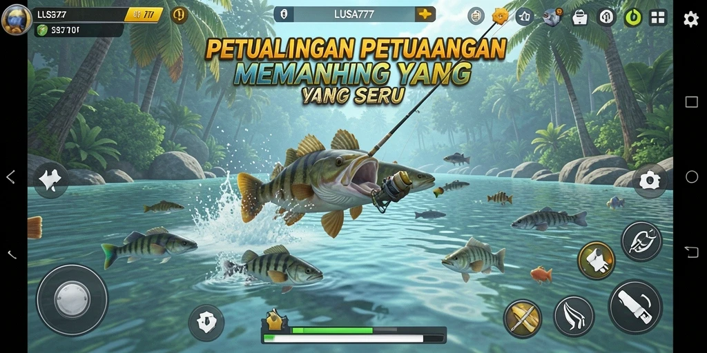 Screenshot gameplay LUSA777 menunjukkan suasana memancing yang menarik.